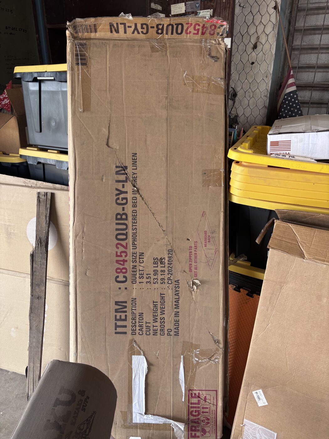 Queen size diamond-tufted bed in box