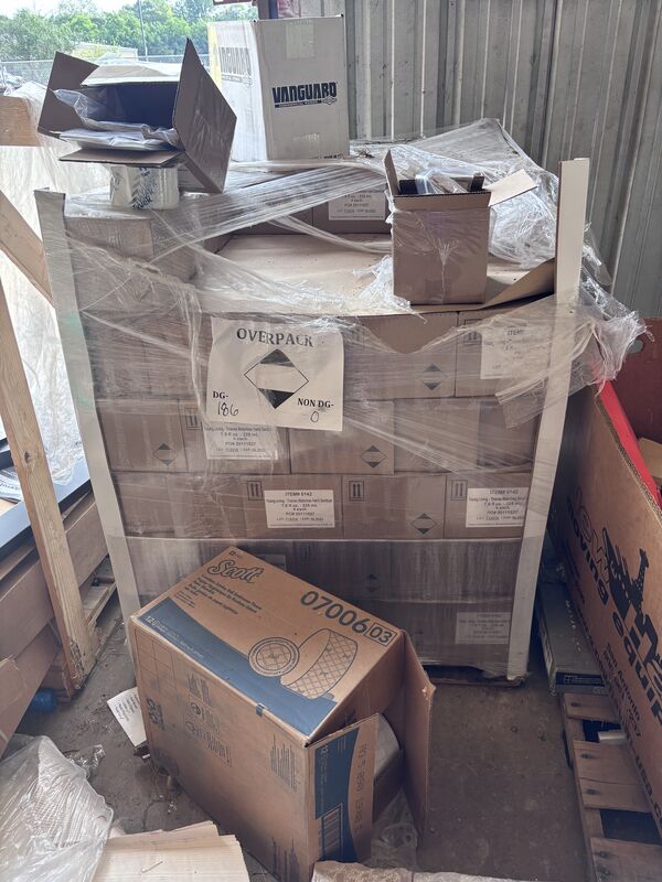 Pallet of identical brown boxes